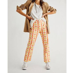 Free People She's All That Printed Ankle Pants Plaid Print Size 4